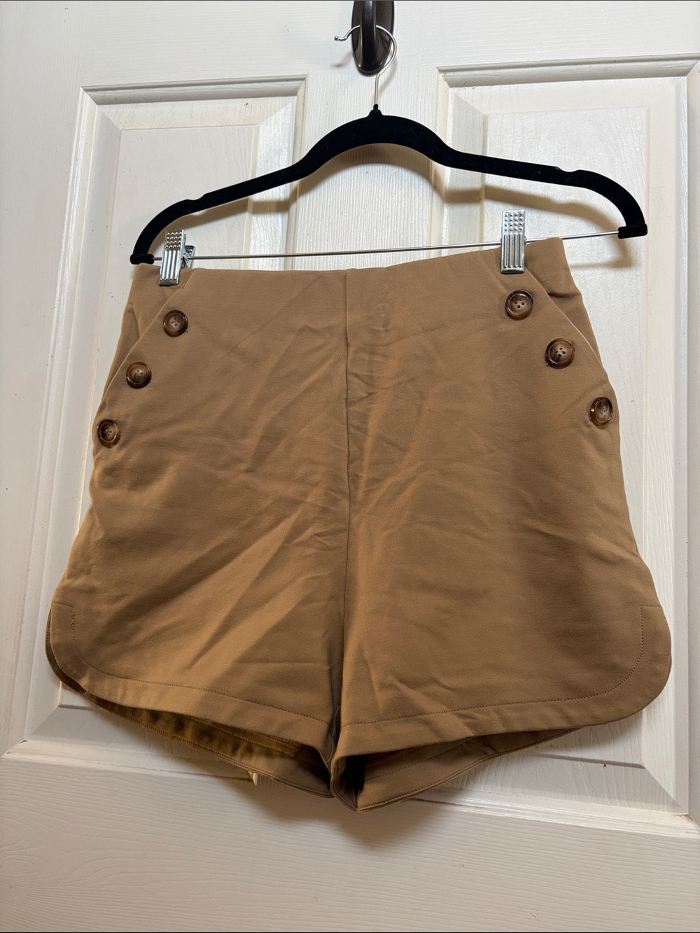 High-Rise Tan Sailor Button Shorts
